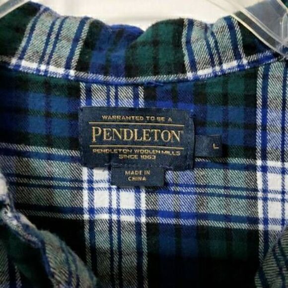 PENDLETON Blue Green Plaid Button Front Shirt LARGE - Picture 5 of 7